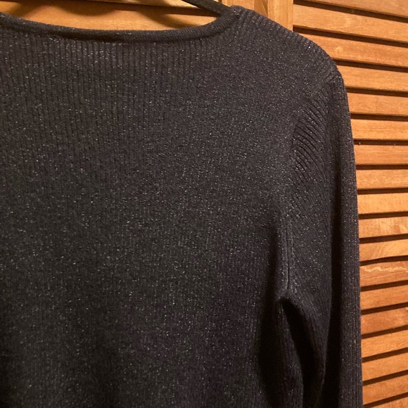 United States Sweaters Black with Silver Metallic Threads Cardigan - Picture 10 of 12